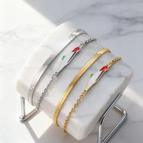 Fashion Nation Israel and Palestine Map Bracelet Drip Oil Craft Double Layer Snake Chain Geographic 