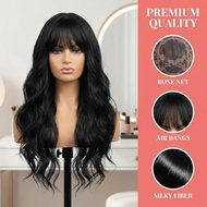 Rambut Palsu Hitam untuk Wanita |   Rambut Palsu Sintetik Berombak 26 Inci |   Rambut Palsu Hitam Pa