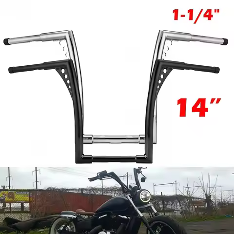 JOFRUNTN 14" Rise Ape Hangers Handlebars Glossy Black Chrome Fits Harley Softail Dyna Sportster XL