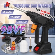 [2/1/0 Battery] 98VF 1580W 16000R/Min 65 Bar High Pressure Cordless Washer Spray washer Water Cleaner For Makita 18V Battery