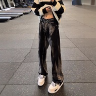 Black Tie-Dye Jeans Spring Autumn Men's Street Wear Plankton Handsome Fried Street Flared Pants Amer