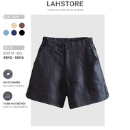 Women's wide leg shorts LAHSTORE linen fabric with slit elastic waistband QS02 (navy blue)