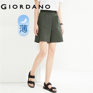 GIORDANO Women Shorts Elastic Waist Lightweight Summer Shorts Big Pockets Stretchy Simple Basic Fash