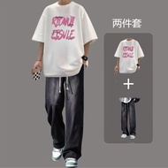 Summer Short-Sleeved Top T-Shirt Half-Sleeved T686 Pure Cotton+K30 Jeans Suit S-3XL [Suit]