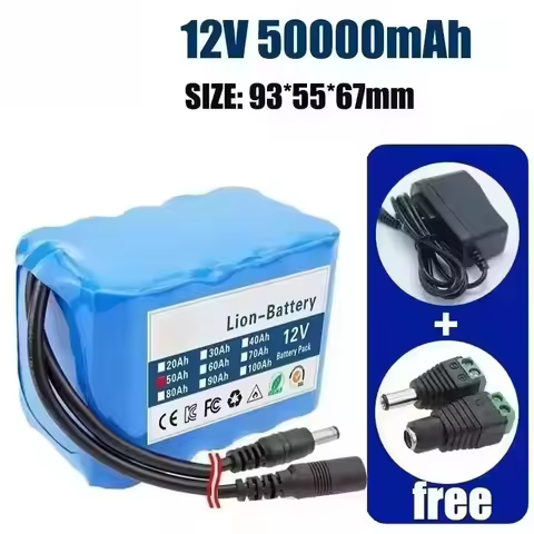 12V 50Ah 18650 Lithium Battery Pack 3S5P Rechargeable Battery with BMS 12.6V Charger