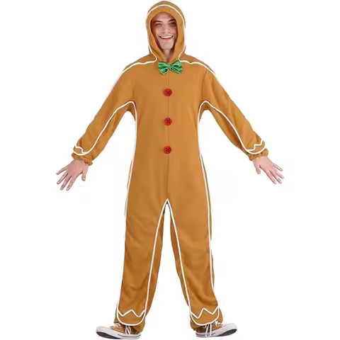 Unisex Enfant Christmas Cookie Carnival Halloween Fancy Dress Up Adult Gingerbread Man Onesie Costum