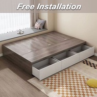 【 Free Installation 】HDB Storage Solid Wooden Bed Frame Storage Bed Single Bed Super Single Bed Tatami Mat Tatami Mat Drawer Bed Queen Bed/king Bed