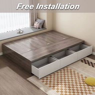 【 Free Installation 】HDB Storage Solid Wooden Bed Frame Storage Bed Single Bed Super Single Bed Tata