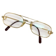 狀況極佳 □CartierSantos de Cartier 雙樑眼鏡，眼鏡，金色/酒紅色，55□20-140，可配近視鏡片，男士。