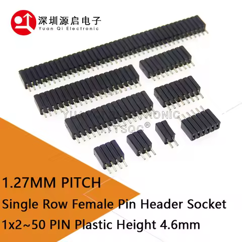 1.27mm 1.27 Pin Header Single Row Female Breakaway PCB Board Connector Pinheader 1*3/4/5/6/8/10/12-4