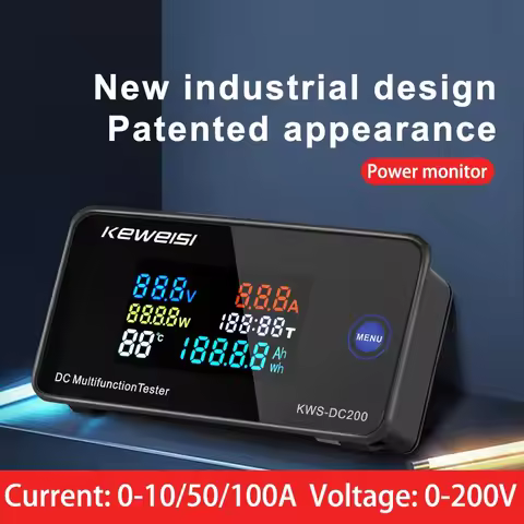 KWS-DC200 Digital Voltmeter DC 0-200V Voltage Seven Functions Power Energy Meter LED Color Display W