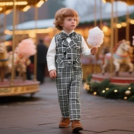 Suit Three-Piece Suit Baby One-Year-Old Checked Vest Gentleman Dress Boy Suit 2-8 Years Old