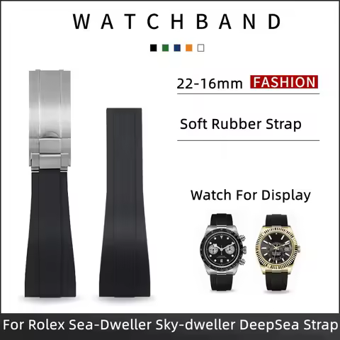 22mm Flat End Universal Watch Band Soft Rubber Watchband For Rolex Strap For Sea-Dweller Sky Dweller
