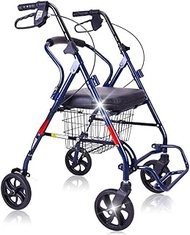 Lightweight Folding 4 Wheel Rollator Walker/Old Man Shopping Cart Wheeled Trolley, Foldable Seat Push Wheelchair Can to Buy Food, For The Elderly Old Age Walking Decoration