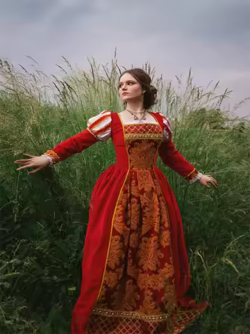 16th Century Italian Renaissance Borgia Style Red Dress Historical Medieval Reenactment Fairs Ball G