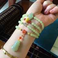 和田玉若羌黃口料6公釐108顆佛珠 多圈手鏈 朝珠項鏈