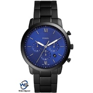 Fossil FS5698 Quartz Neutra Chronograph Analog Black Tone Blue Dial Stainless Steel Case Bracelet Men's Watch