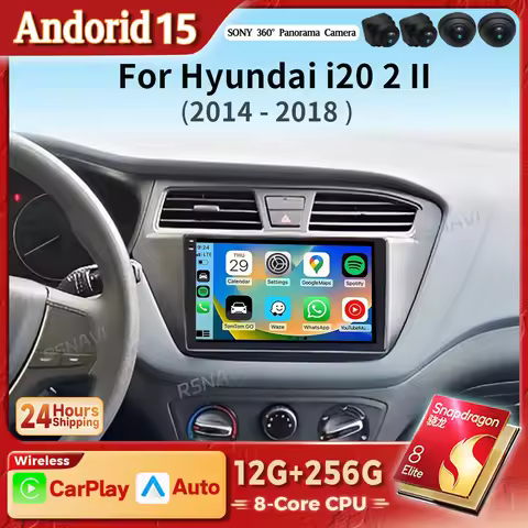 Android 15 Carplay Auto 2K Screen Car Radio Multimedia For Hyundai i20 2 II GB 2014 - 2018 Autoradio
