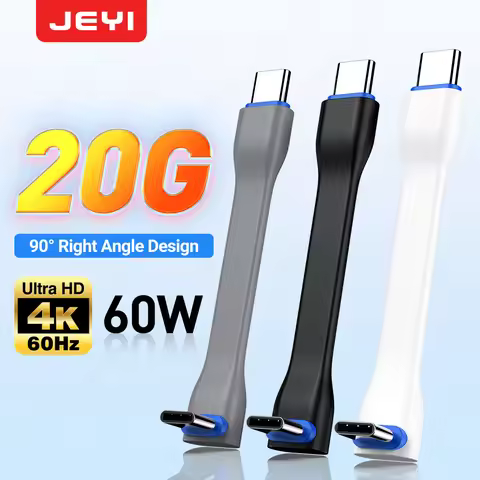 JEYI 20Gbps 90° USB Cable C to C PD 3A 60W 75MM Mobile Power USB-C Cable for iPhone Duo Charging Ban