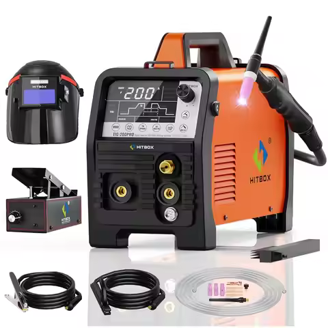 HITBOX TIG200PRO 6 in 1 Welding Machine Spot Pulsed HF TIG MMA ARC Force LED Digtal Display IGBT lnv