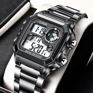 {Aishang watch industry}LIGE 2021ใหม่นาฬิกาดิจิตอลทหารนาฬิกาข้อมือผู้ชายยี่ห้อหรูหรานาฬิกากีฬาผู้ชายสายเหล็กกันน้ำนาฬิกาผู้ชาย Relogio Masculino