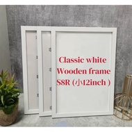 SG Stock Classic White S8R (8x12inch) Wooden Picture Frame Photo Frame Table Wall Vertically Horizon