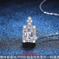 Pure 950 Platinum Necklace 1 Carat Moissanite Cube Sugar Pendant Emerald Cut Radian Cut Moissanite N