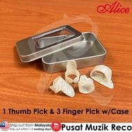 Alice Celluloid Guitar Thumb Pick Finger Pick Set (1 Thumb 3 Finger) with Case Gitar Akustik Gitar Kapok Gitar Elektrik