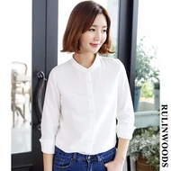 CHICCHIC เสื้อเชิ้ตผ้าฝ้าย เสื้อเชิ้ตคอจีนของผู้หญิงแฟชั่น เสื้อเชิ้ตแขนยาว