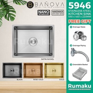 BANOVA SUS 304 Stainless Steel Home Kitchen Sink Sinki Dapur Nano Single Bowl BK-5946 SATIN / BLACK / ROSE GOLD