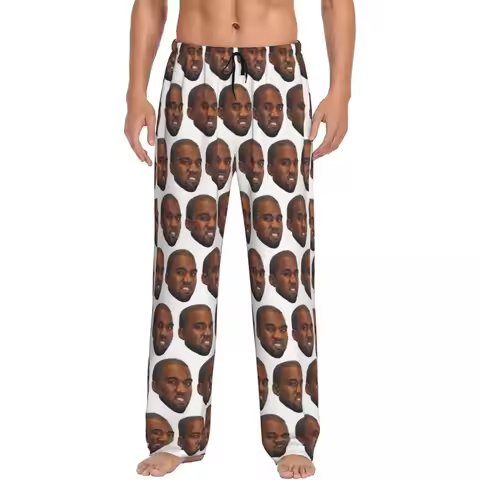 Custom Funny Kanye West Meme Pajama Pants for Men Rapper Music Producer Sleepwear Lounge Sleep Botto