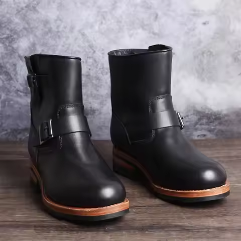 CC Shop Best.Vintage Mens genuine leather shoes.Rider cowhide leather boots.Engineer boots.Motorcycl