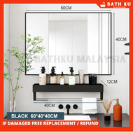 BATHKU Aluminium Bathroom Mirror Aluminium Mirror and Glass Shelf Set Black WHITE cermin bilik air R