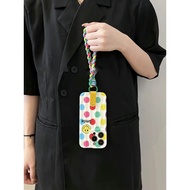 สีสันสดใส Wave Dot Smiley Face กระเป๋าใส่โทรศัพท์ขนาดเล็กสำหรับ iPhone14promax กระเป๋าใส่โทรศัพท์สายถักสีสันสดใสสำหรับ iPhone13 กระเป๋าใส่โทรศัพท์แบบกลมสำหรับ iPhone12 Promax กระเป๋าสะพายไหล่เอียงสำหรับ iPhone11