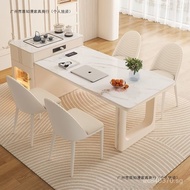 Small Apartment Light Luxury Extendable Home Rock Board Integrated Style Dining Table Cream Island T