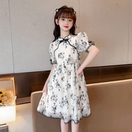 H.S.H Kids | Váy công chúa phong cách Trung Hoa mới cho bé gái mùa hè 2025 Váy ngắn tay họa tiết hoa