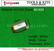 3.7V 400mah 801535 801635 Lipo Battery Rechargeable Battery for Kids Smart Watch Tablet MP3 MP4 MP5 
