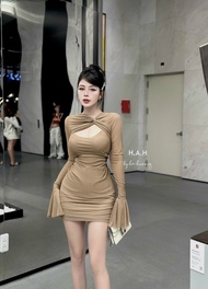 Váy Lưới Ôm Body Dáng Ngắn Tay Loe Thiết Kế Khoét Eo Dây Sang Chảnh Cùng Tone 2 Màu Nhẹ Nhàng Siêu