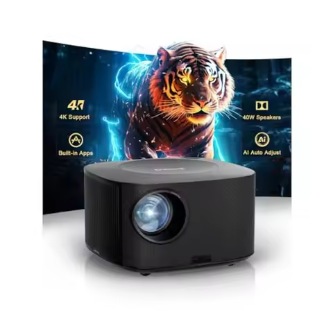 4K WiFi Bluetooth Projector 3000 ANSI 40W Dolby Audio Smart OS 2.0 AI Auto Focus Outdoor Indoor Movi