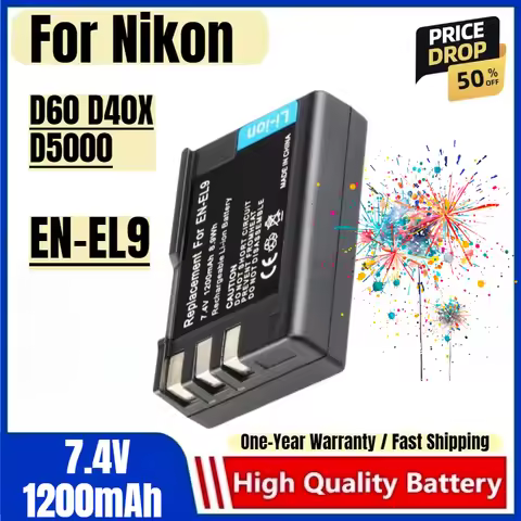 EN-EL9 Battery 7.4V 1200mAh Rechargeable Batteries and Charger for Nikon D60 D40X D5000 Camera Batte