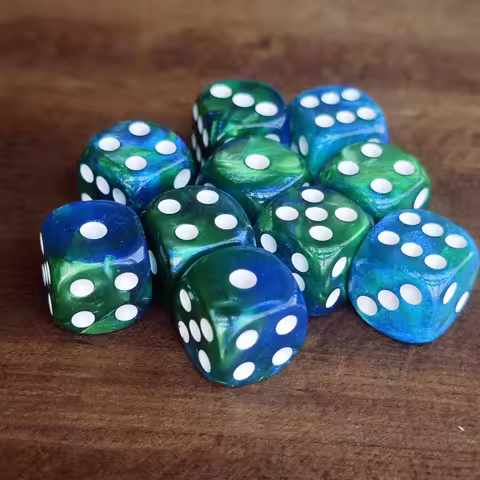 16MM Green and Sky Blue Shiny Starlit Sky D6 Dice Set Warhammers 40K Dungeons and Dragons Board Game