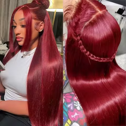 99j Burgundy Straight Lace Front Wigs Human Hair 99j Red Colored 13x4 HD Lace Frontal Wigs for Women