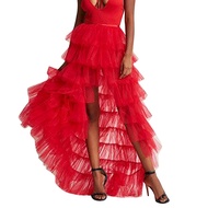 Flowing Mesh Pleated Cake Skirt Flowy Mesh Pleated Tiered Skirt Female