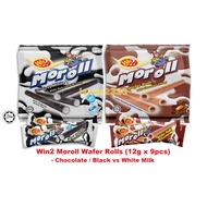 [HALAL] Win2 Moroll Wafer Rolls (12g x 9pcs) - Chocolate / Black vs White Milk
