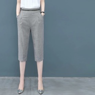Cropped Pants Women Middle Pants Thin Style Large Size Slimmer Look Ladies Ice Silk Loose Casual Bla