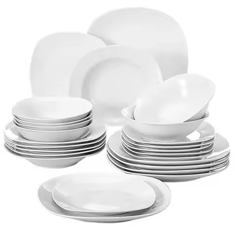 MALACASA Elisa 24-Piece Ceramic Porcelain Tableware Dinner Set Cereal Bowls Soup Dessert Plate Dinne