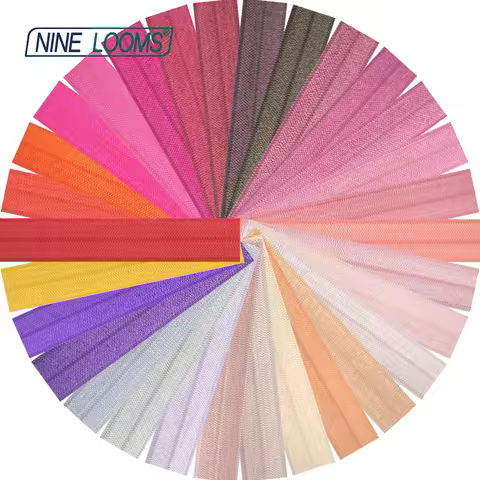 NINE LOOMS Shiny Fold Over Elastic 5/8" 15mm Solid FOE Spandex Satin Band Hair Tie Headband Hair Tie