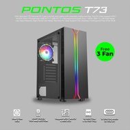 Casing komputer gaming nyk nemesis ATX ITX tempered glass led strip free 3 fan rgb usb 3.0 pontos t7