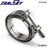 TANSKY 3.5" V-Band Kit Heavy Duty Clamp Flange Set for Exhaust Downpipe Turbo Dump Pipe TK-VKG35