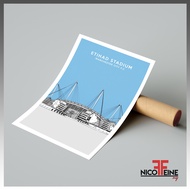 [Poster Only] Etihad Stadium Manchester City EPL Premier League Minimal Art Large Poster Print / Wal